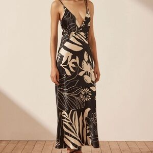 Caroline Constas Black & White Floral Satin Dress